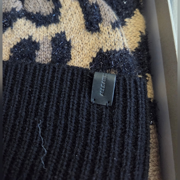 ALLSAINTS Wool Blended Leopard Print Beanie & Scarf Gift Box - Picture 3 of 8
